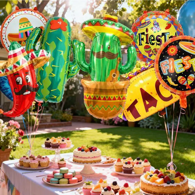Alt view image 3 of 6 - Mexican Fiesta Decorations for Fiesta Party Decorations, 10pcs Mexican Foil Balloons Mexican Fiesta Balloons Mexican Theme Balloons for Cinco De Mayo Decorations Taco Party Decorations
