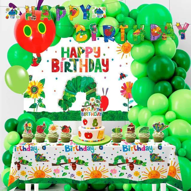 Main image of 92pcs Hungry Caterpillar Birthday Decorations Set Including Hungry Caterpillar Background Banner Cake Decorations Balloons etc Hungry Caterpillar Decorations