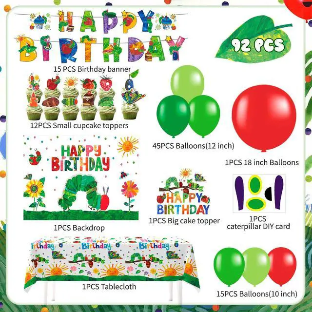 Alt view image 2 of 7 - 92pcs Hungry Caterpillar Birthday Decorations Set Including Hungry Caterpillar Background Banner Cake Decorations Balloons etc Hungry Caterpillar Decorations