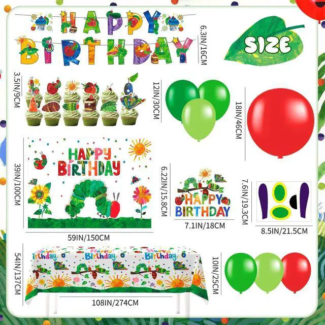 Alt view image 3 of 7 - 92pcs Hungry Caterpillar Birthday Decorations Set Including Hungry Caterpillar Background Banner Cake Decorations Balloons etc Hungry Caterpillar Decorations