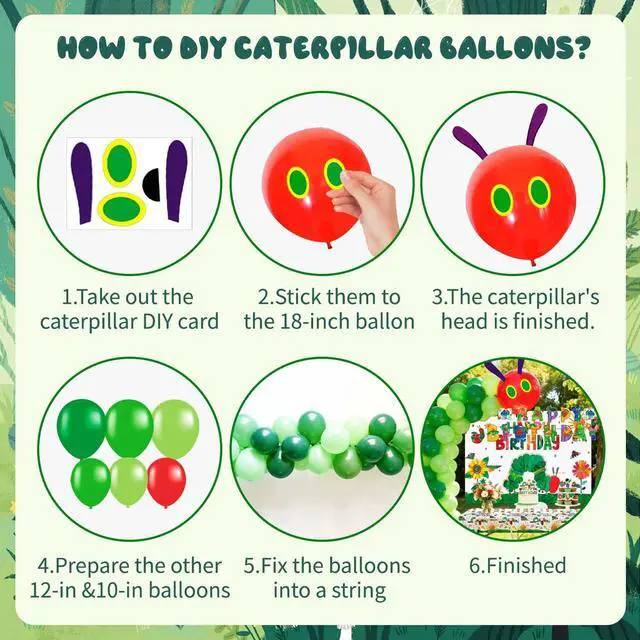 Alt view image 4 of 7 - 92pcs Hungry Caterpillar Birthday Decorations Set Including Hungry Caterpillar Background Banner Cake Decorations Balloons etc Hungry Caterpillar Decorations