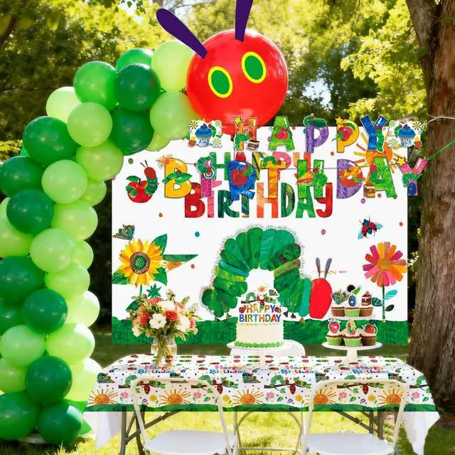 Alt view image 5 of 7 - 92pcs Hungry Caterpillar Birthday Decorations Set Including Hungry Caterpillar Background Banner Cake Decorations Balloons etc Hungry Caterpillar Decorations