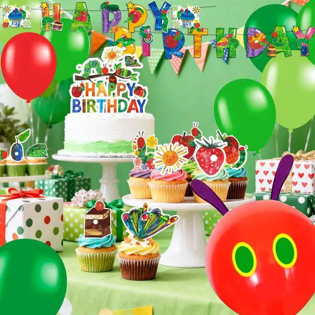 Alt view image 6 of 7 - 92pcs Hungry Caterpillar Birthday Decorations Set Including Hungry Caterpillar Background Banner Cake Decorations Balloons etc Hungry Caterpillar Decorations