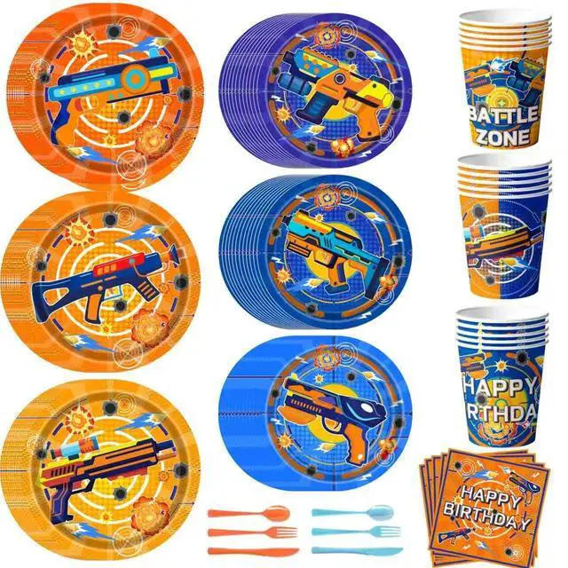 Main image of 168 Pcs Dart War Birthday Party Tableware, 24 Guests Dart War Party Tableware Set Including Darts Battle Birthday Plates Napkins Paper Cups for Darts Battle Birthday Party Decorations Supplies