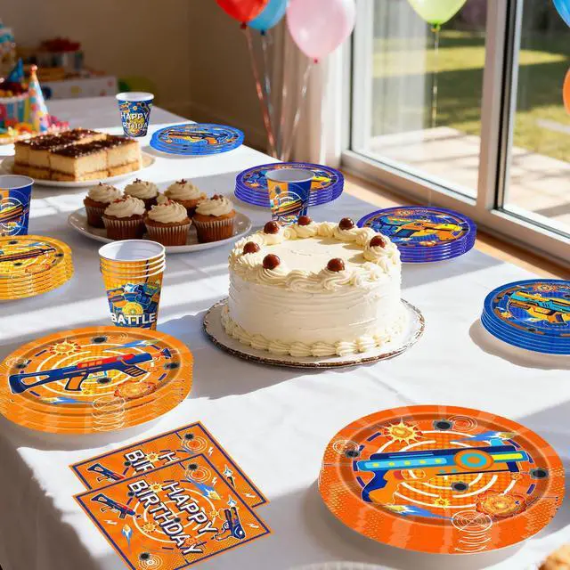 Alt view image 4 of 6 - 168 Pcs Dart War Birthday Party Tableware, 24 Guests Dart War Party Tableware Set Including Darts Battle Birthday Plates Napkins Paper Cups for Darts Battle Birthday Party Decorations Supplies