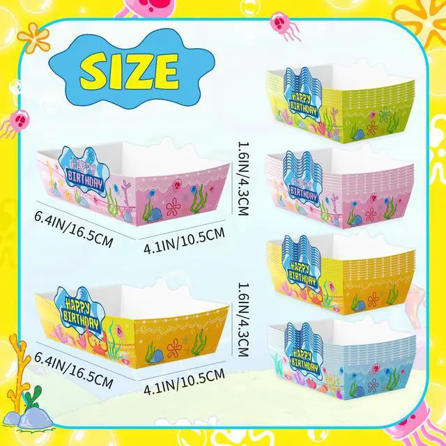 Alt view image 3 of 7 - Cartoon Sponge Party Supplies, 32 Pcs Sponge Themed Paper Food Trays Sponge Themed Serving Tray Nacho Trays Cartoon Sponge Party Paper Trays for Cartoon Sponge Party Decoration