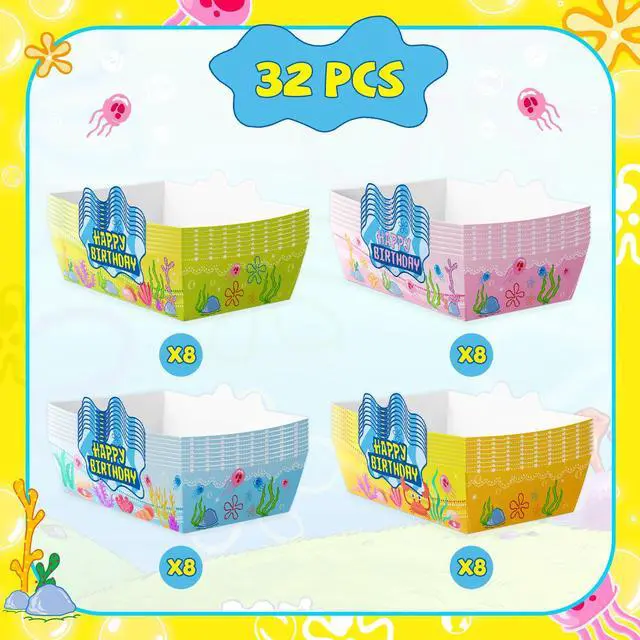 Alt view image 2 of 7 - Cartoon Sponge Party Supplies, 32 Pcs Sponge Themed Paper Food Trays Sponge Themed Serving Tray Nacho Trays Cartoon Sponge Party Paper Trays for Cartoon Sponge Party Decoration