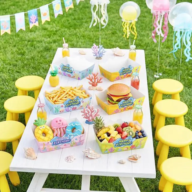 Alt view image 7 of 7 - Cartoon Sponge Party Supplies, 32 Pcs Sponge Themed Paper Food Trays Sponge Themed Serving Tray Nacho Trays Cartoon Sponge Party Paper Trays for Cartoon Sponge Party Decoration