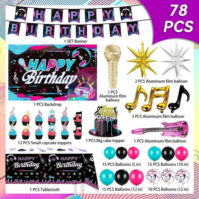 Alt view image 2 of 6 - Music Party Supplies, 78 Pcs Music Birthday Party Decorations Set Including Music Birthday Banner Balloons Cake Topper Music Note Foil Balloon etc Music Party Theme Birthday Decorations