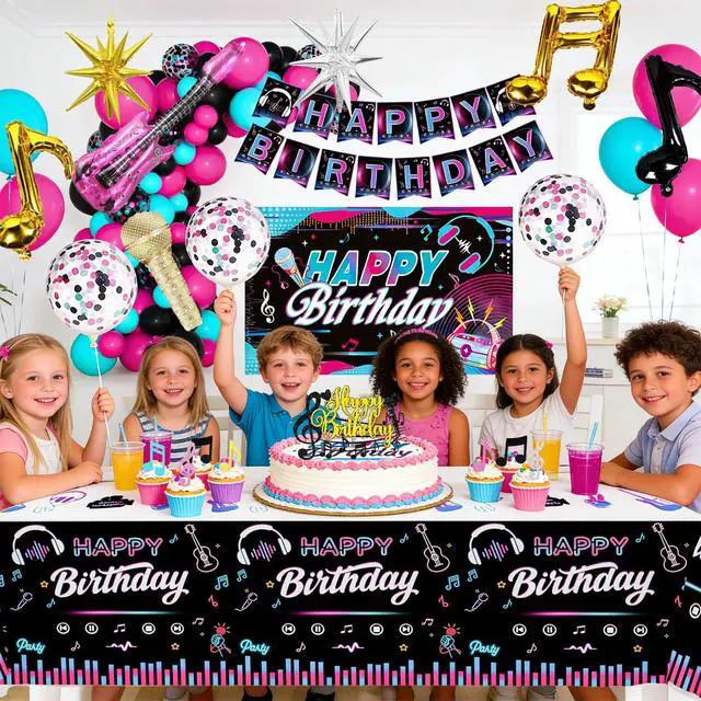 Alt view image 4 of 6 - Music Party Supplies, 78 Pcs Music Birthday Party Decorations Set Including Music Birthday Banner Balloons Cake Topper Music Note Foil Balloon etc Music Party Theme Birthday Decorations