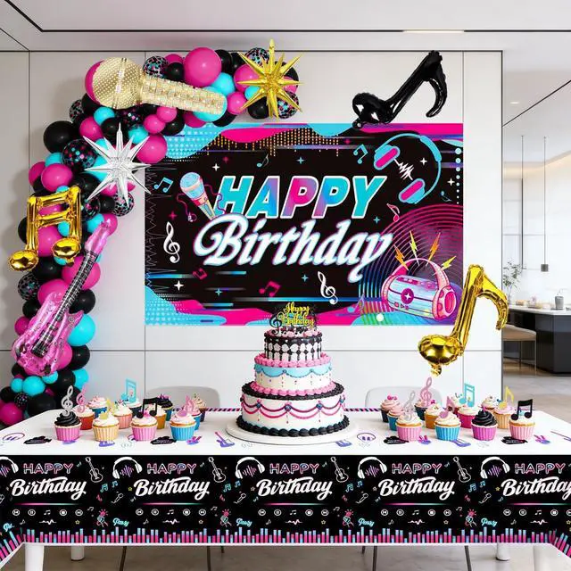 Alt view image 5 of 6 - Music Party Supplies, 78 Pcs Music Birthday Party Decorations Set Including Music Birthday Banner Balloons Cake Topper Music Note Foil Balloon etc Music Party Theme Birthday Decorations