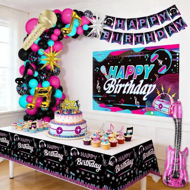 Alt view image 3 of 6 - Music Party Supplies, 78 Pcs Music Birthday Party Decorations Set Including Music Birthday Banner Balloons Cake Topper Music Note Foil Balloon etc Music Party Theme Birthday Decorations