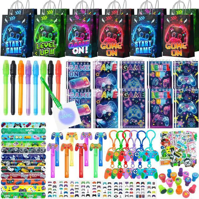 Main image of Video Game Party Favors, 146 Pcs Gamer Party Favors Set Includes Gamer Goodie Bags Slap Bracelets Bubble Wand etc Gaming Theme Birthday Party Favors for Gamer Party Supplies