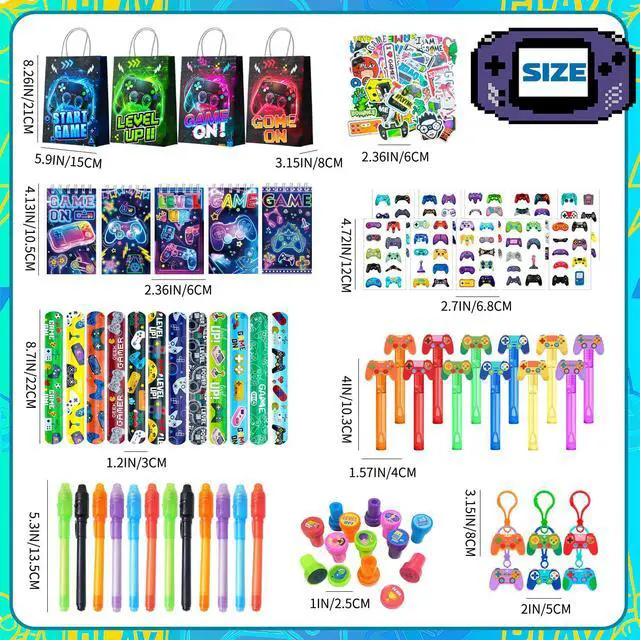 Alt view image 3 of 7 - Video Game Party Favors, 146 Pcs Gamer Party Favors Set Includes Gamer Goodie Bags Slap Bracelets Bubble Wand etc Gaming Theme Birthday Party Favors for Gamer Party Supplies