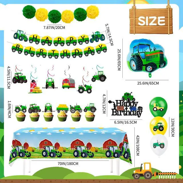 Alt view image 3 of 6 - 55 Pcs Tractor Birthday Party Decorations, Tractor Birthday Balloons Tractors Banner Tableclothes Flower Balls Hanging Swirls for Tractor Birthday Party Supplies
