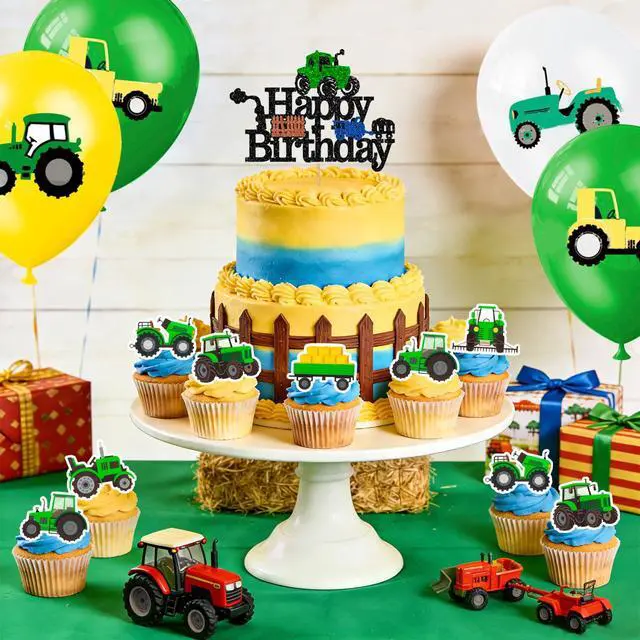 Alt view image 5 of 6 - 55 Pcs Tractor Birthday Party Decorations, Tractor Birthday Balloons Tractors Banner Tableclothes Flower Balls Hanging Swirls for Tractor Birthday Party Supplies