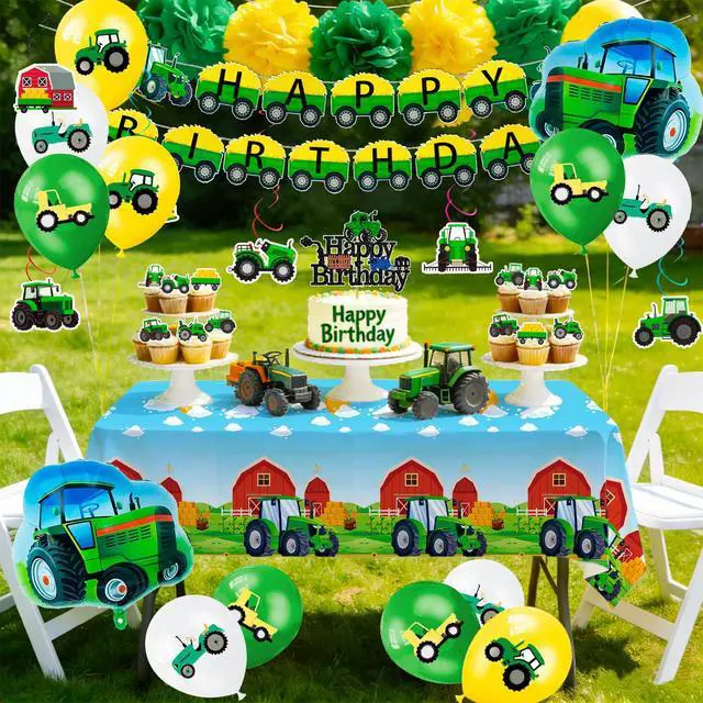Alt view image 6 of 6 - 55 Pcs Tractor Birthday Party Decorations, Tractor Birthday Balloons Tractors Banner Tableclothes Flower Balls Hanging Swirls for Tractor Birthday Party Supplies