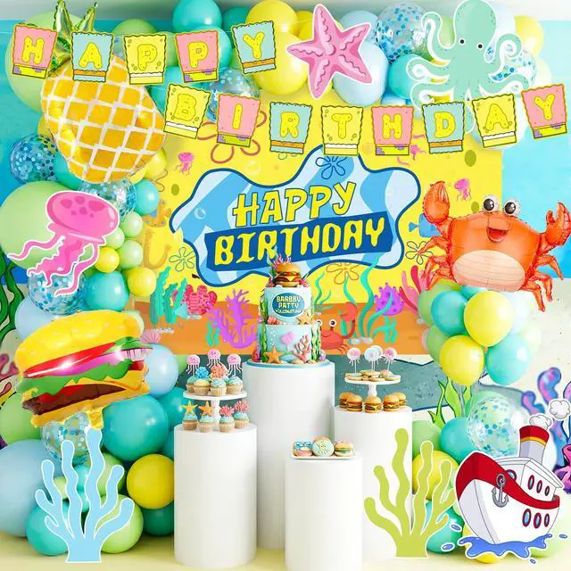 Main image of Cartoon Sponge Balloon Arch Kit, 110 Pcs Cartoon Sponge Balloons Garland Arch Kit Includes Cartoon Sponge Birthday Banner Balloons Backdrop Cartoon Sponge Themed Card etc Sponge Birthday Decorations