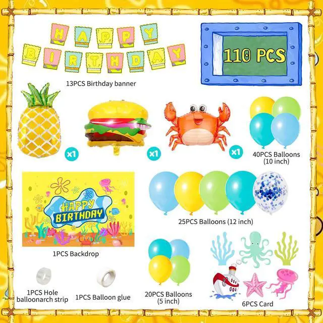 Alt view image 2 of 7 - Cartoon Sponge Balloon Arch Kit, 110 Pcs Cartoon Sponge Balloons Garland Arch Kit Includes Cartoon Sponge Birthday Banner Balloons Backdrop Cartoon Sponge Themed Card etc Sponge Birthday Decorations