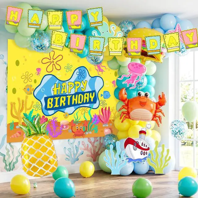 Alt view image 5 of 7 - Cartoon Sponge Balloon Arch Kit, 110 Pcs Cartoon Sponge Balloons Garland Arch Kit Includes Cartoon Sponge Birthday Banner Balloons Backdrop Cartoon Sponge Themed Card etc Sponge Birthday Decorations
