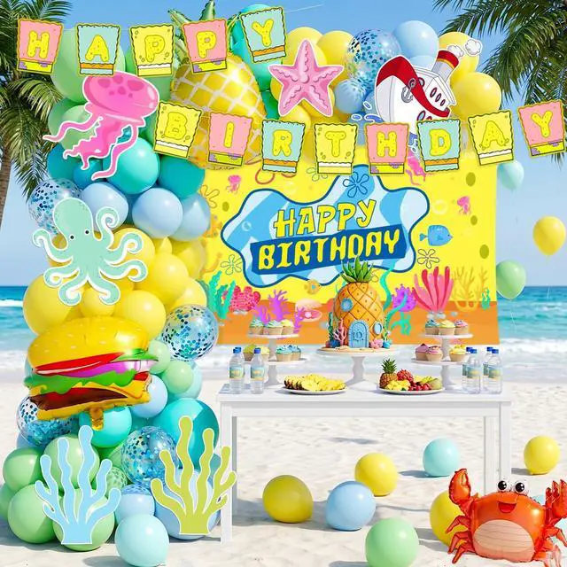 Alt view image 6 of 7 - Cartoon Sponge Balloon Arch Kit, 110 Pcs Cartoon Sponge Balloons Garland Arch Kit Includes Cartoon Sponge Birthday Banner Balloons Backdrop Cartoon Sponge Themed Card etc Sponge Birthday Decorations