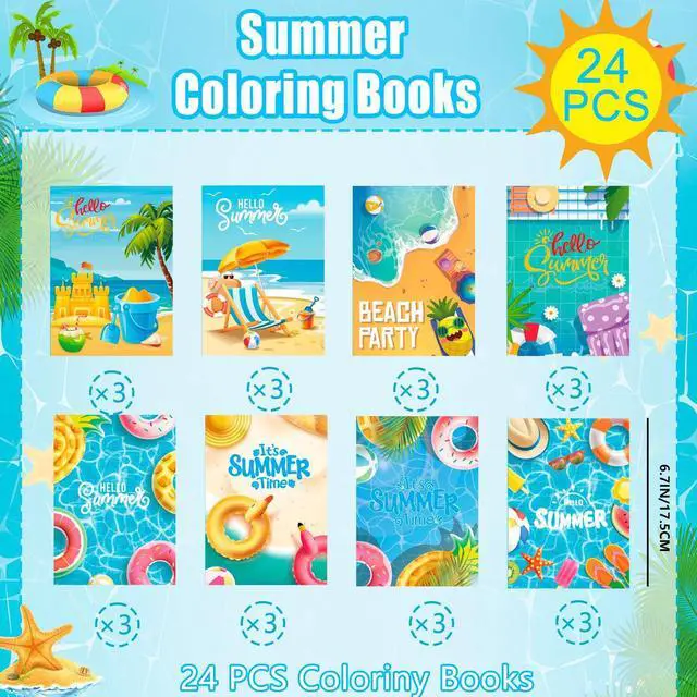 Alt view image 2 of 6 - Summer Pool Coloring Books Bulk, 24 Pcs Hawaii Beach Mini Coloring Books DIY Art Drawing Watermelon Pineapple Coconut Flamingo Designs for Summer Party Decorations Beach Pool Party Favor Bag Fillers