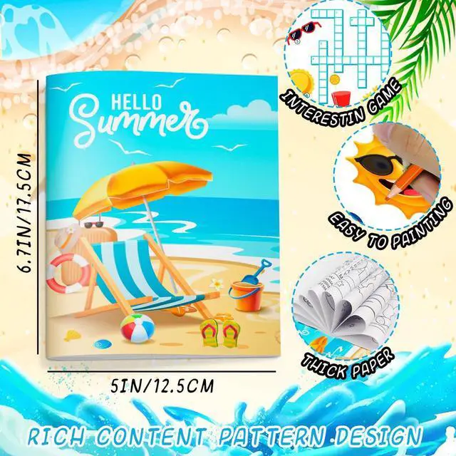 Alt view image 3 of 6 - Summer Pool Coloring Books Bulk, 24 Pcs Hawaii Beach Mini Coloring Books DIY Art Drawing Watermelon Pineapple Coconut Flamingo Designs for Summer Party Decorations Beach Pool Party Favor Bag Fillers