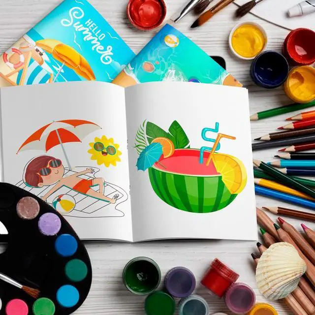Alt view image 6 of 6 - Summer Pool Coloring Books Bulk, 24 Pcs Hawaii Beach Mini Coloring Books DIY Art Drawing Watermelon Pineapple Coconut Flamingo Designs for Summer Party Decorations Beach Pool Party Favor Bag Fillers