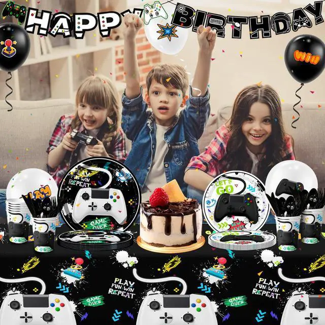 Alt view image 5 of 6 - Video Game Party Decorations,140 Pcs Gamer Birthday Decorations Video Game Party Tableware Set Video Game Party Plates Napkins Tablecloth Balloons Banner etc Gaming Party Supplies