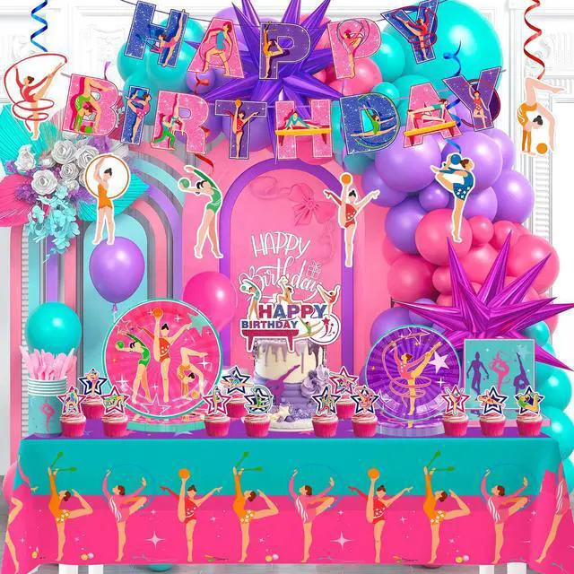 Main image of 155 Pcs Gymnastics Birthday Party Decorations,10 Guests Gymnastics Party Tableware Set Gymnastics Plates and Napkins Cups Tablecloth Balloons Banner etc Gymnastics Birthday Party Supplies