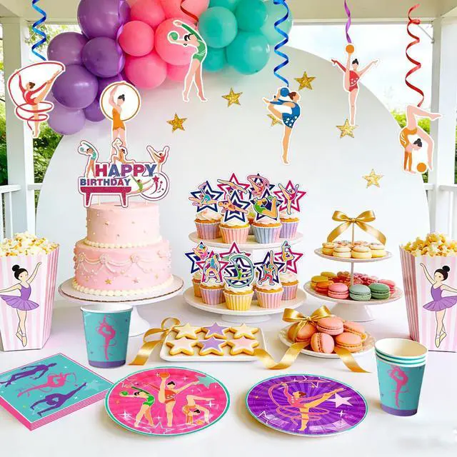 Alt view image 6 of 6 - 155 Pcs Gymnastics Birthday Party Decorations,10 Guests Gymnastics Party Tableware Set Gymnastics Plates and Napkins Cups Tablecloth Balloons Banner etc Gymnastics Birthday Party Supplies