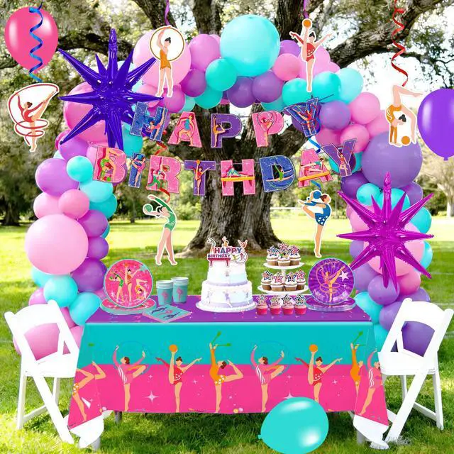 Alt view image 5 of 6 - 155 Pcs Gymnastics Birthday Party Decorations,10 Guests Gymnastics Party Tableware Set Gymnastics Plates and Napkins Cups Tablecloth Balloons Banner etc Gymnastics Birthday Party Supplies
