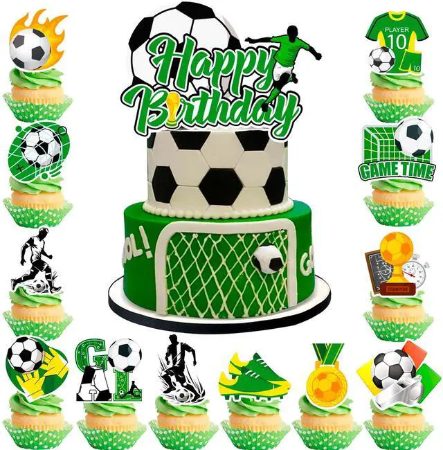 Main image of 13 Pcs Soccer Cake Topper Set - Soccer Cupcake Toppers + Soccer Ball Cake Topper/Soccer Birthday Cake Topper, Soccer Party Cake Topper for Soccer Birthday Party Decorations