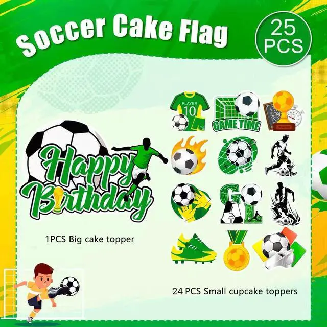 Alt view image 2 of 6 - 13 Pcs Soccer Cake Topper Set - Soccer Cupcake Toppers + Soccer Ball Cake Topper/Soccer Birthday Cake Topper, Soccer Party Cake Topper for Soccer Birthday Party Decorations