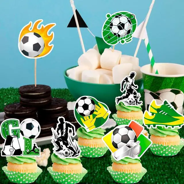 Alt view image 5 of 6 - 13 Pcs Soccer Cake Topper Set - Soccer Cupcake Toppers + Soccer Ball Cake Topper/Soccer Birthday Cake Topper, Soccer Party Cake Topper for Soccer Birthday Party Decorations