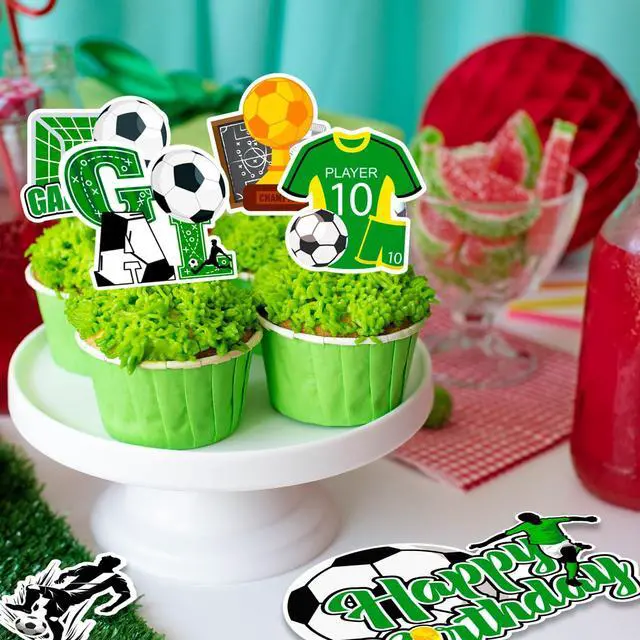 Alt view image 6 of 6 - 13 Pcs Soccer Cake Topper Set - Soccer Cupcake Toppers + Soccer Ball Cake Topper/Soccer Birthday Cake Topper, Soccer Party Cake Topper for Soccer Birthday Party Decorations