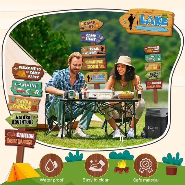 Alt view image 5 of 6 - Camping Party Signs, 25 Pcs Camping Directional Signs Camp Out Photo Props Backdrop Happy Camper Banner for Camp Adventure Party Decorations