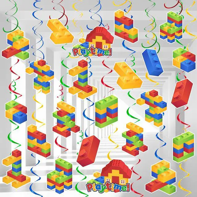 Main image of Building Blocks Hanging Swirl Decoration, 56 Pcs Building Block Birthday Hanging Swirls, Building Theme Hanging Swirls Building Blocks Hanging Decorations for Building Block Party Decorations