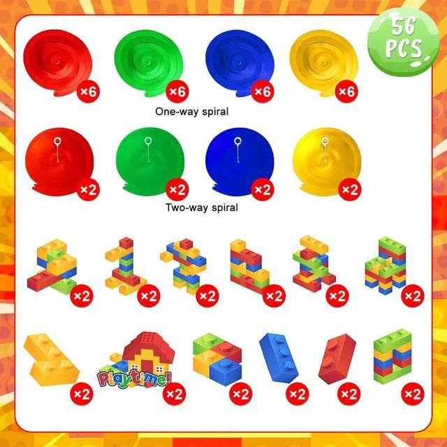 Alt view image 2 of 6 - Building Blocks Hanging Swirl Decoration, 56 Pcs Building Block Birthday Hanging Swirls, Building Theme Hanging Swirls Building Blocks Hanging Decorations for Building Block Party Decorations