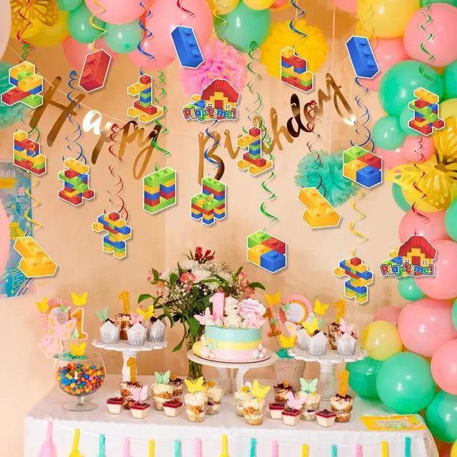 Alt view image 5 of 6 - Building Blocks Hanging Swirl Decoration, 56 Pcs Building Block Birthday Hanging Swirls, Building Theme Hanging Swirls Building Blocks Hanging Decorations for Building Block Party Decorations