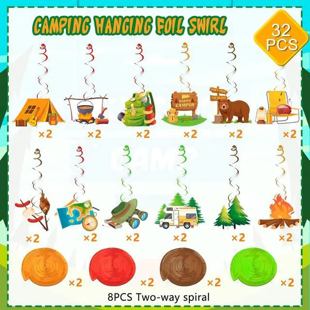 Alt view image 2 of 6 - Camping Hanging Swirl Party Decorations, 32 Pcs Camper Party Hanging Swirls, Camping Hanging Foil Swirl for Camping Birthday Party Decorations