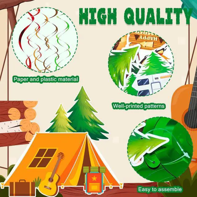 Alt view image 3 of 6 - Camping Hanging Swirl Party Decorations, 32 Pcs Camper Party Hanging Swirls, Camping Hanging Foil Swirl for Camping Birthday Party Decorations