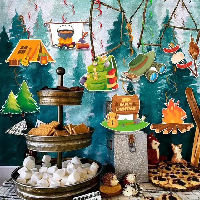 Alt view image 6 of 6 - Camping Hanging Swirl Party Decorations, 32 Pcs Camper Party Hanging Swirls, Camping Hanging Foil Swirl for Camping Birthday Party Decorations