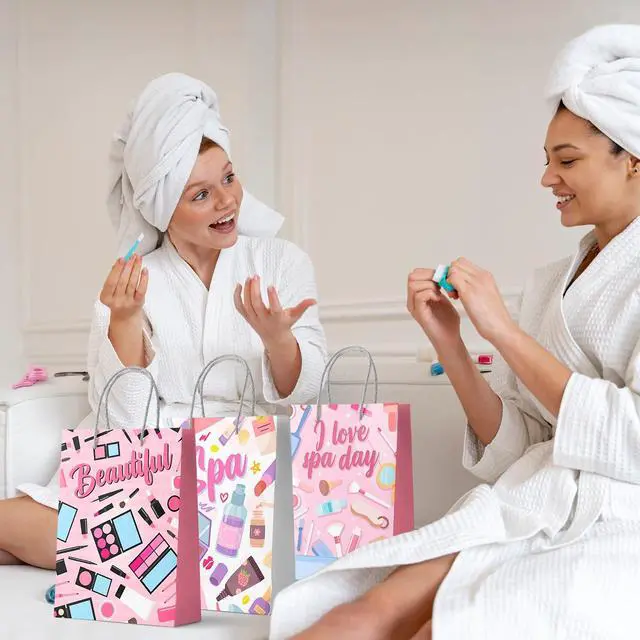 Alt view image 4 of 6 - Spa Party Favor Bags, 16 Pcs Spa Party Gift Bags Spa Party Goodie Bags Spa Party Bags for Makeup Party Decorations, Spa Theme Party Bags for Spa Birthday Party Decorations