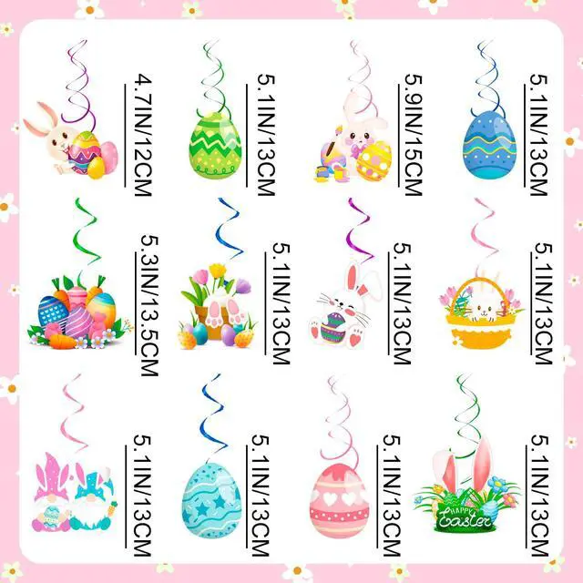 Alt view image 3 of 7 - 56 Pcs Easter Hanging Swirl Decorations, Easter Party Hanging Swirls Egg Bunny Hanging Foil Swirls Decorations