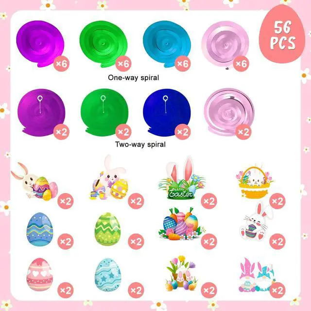 Alt view image 2 of 7 - 56 Pcs Easter Hanging Swirl Decorations, Easter Party Hanging Swirls Egg Bunny Hanging Foil Swirls Decorations