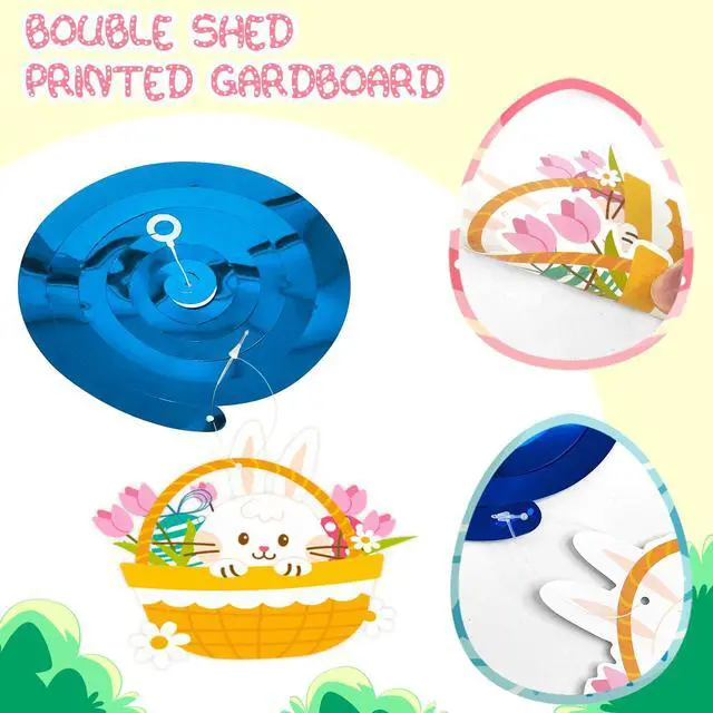 Alt view image 4 of 7 - 56 Pcs Easter Hanging Swirl Decorations, Easter Party Hanging Swirls Egg Bunny Hanging Foil Swirls Decorations