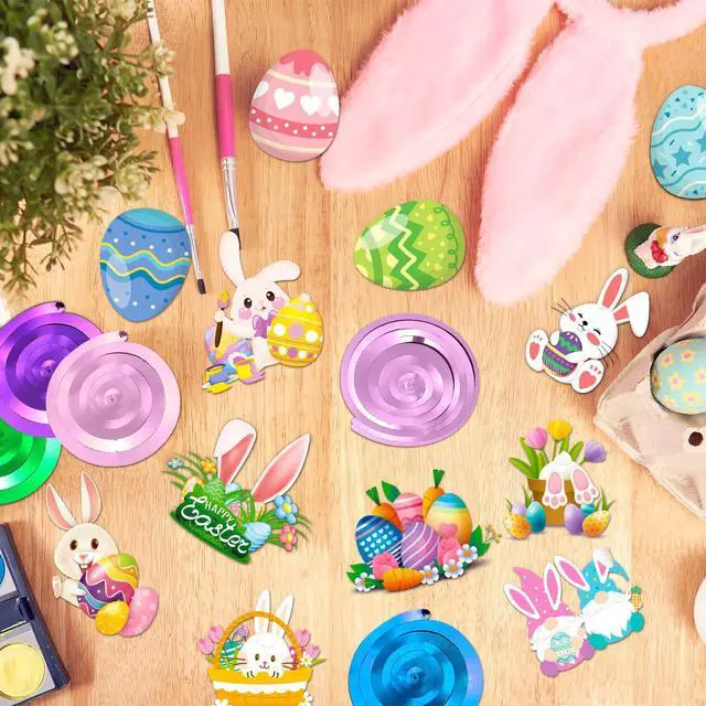 Alt view image 5 of 7 - 56 Pcs Easter Hanging Swirl Decorations, Easter Party Hanging Swirls Egg Bunny Hanging Foil Swirls Decorations