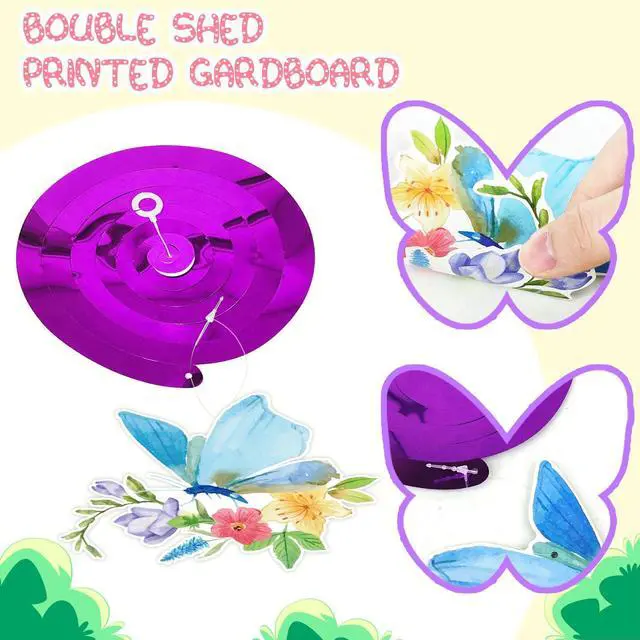 Alt view image 2 of 6 - Butterfly Hanging Swirls - 54 Pcs Butterfly Themed Swirls, Butterfly Floral Hanging Swirl & Butterfly Hanging Ceiling Swirl for Butterfly Birthday Decorations & Butterfly Party Decorations