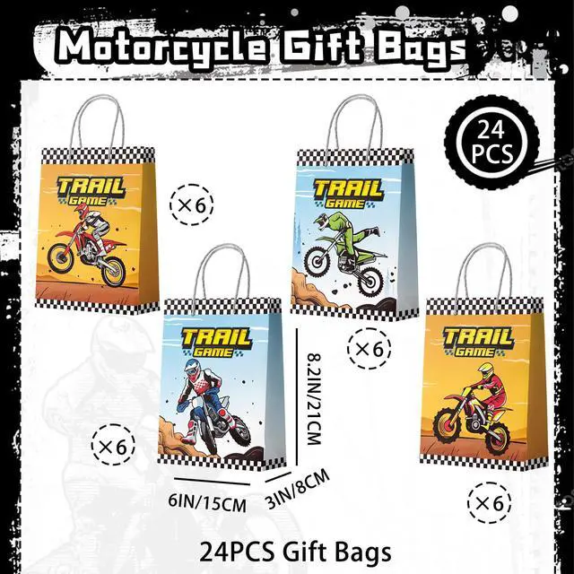 Alt view image 2 of 6 - Dirt Bike Party Favor Bags, 24 Pcs Dirt Bike Party Bags Set Motorcycle Themed Party Favor Bags, Dirt Bike Party Gift Treat Bags Goodie Bags for Dirt Bike Birthday Party Decorations